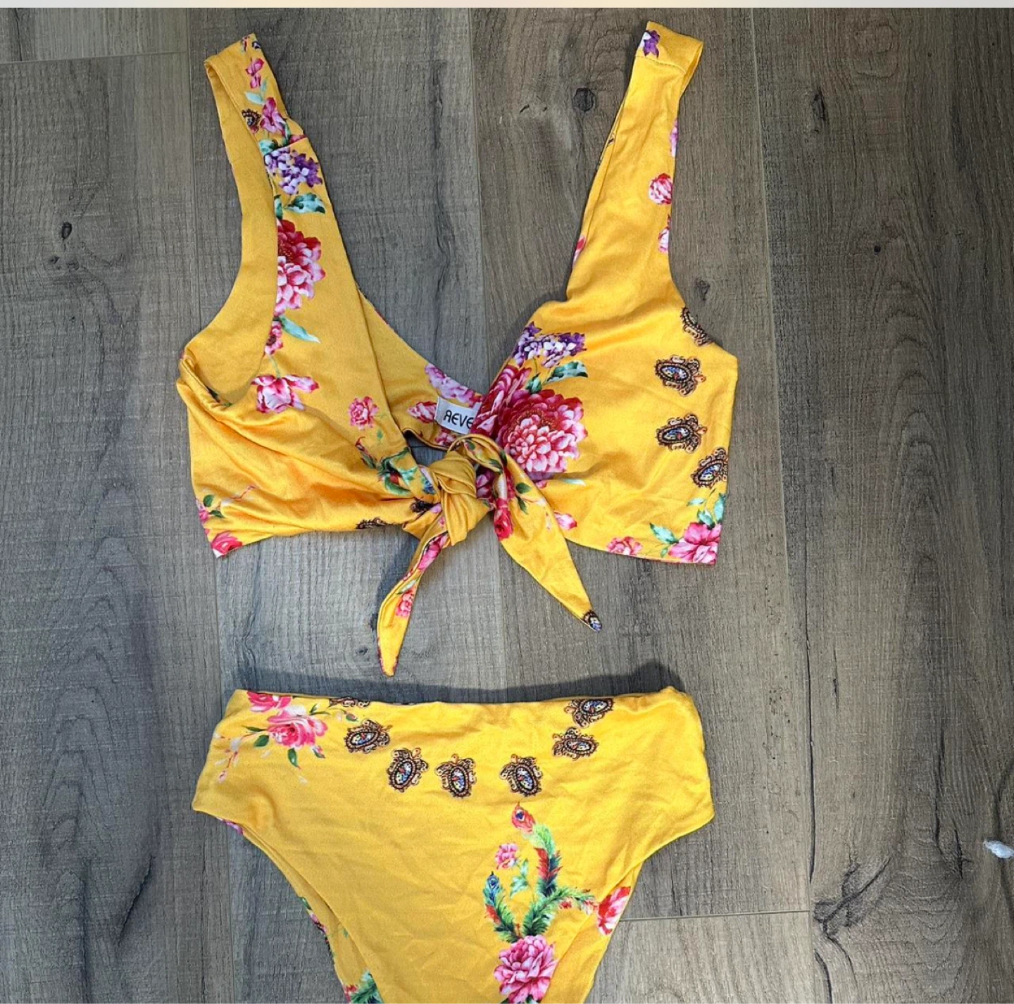 Yellow floral REVE tie-front bikini set