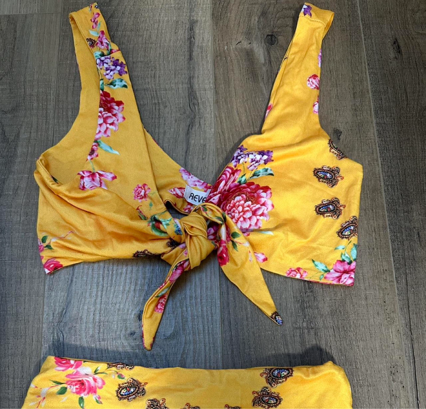 Yellow floral REVE tie-front bikini set - photo 2