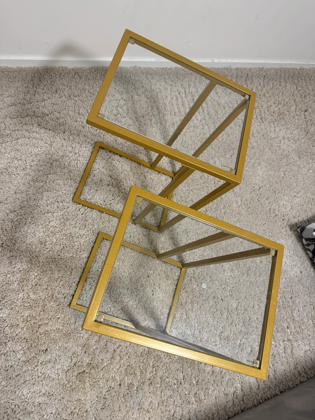 Gold Metal Frame Nesting Side Tables with Glass Tops - photo 2