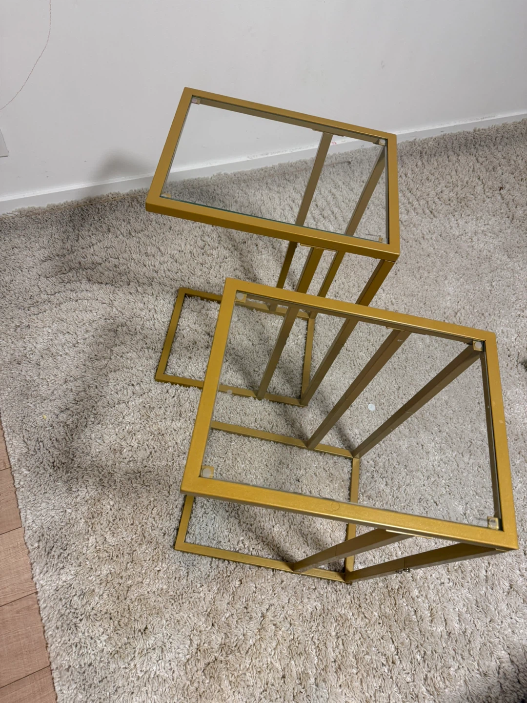 Gold Metal Frame Nesting Side Tables with Glass Tops - photo 3