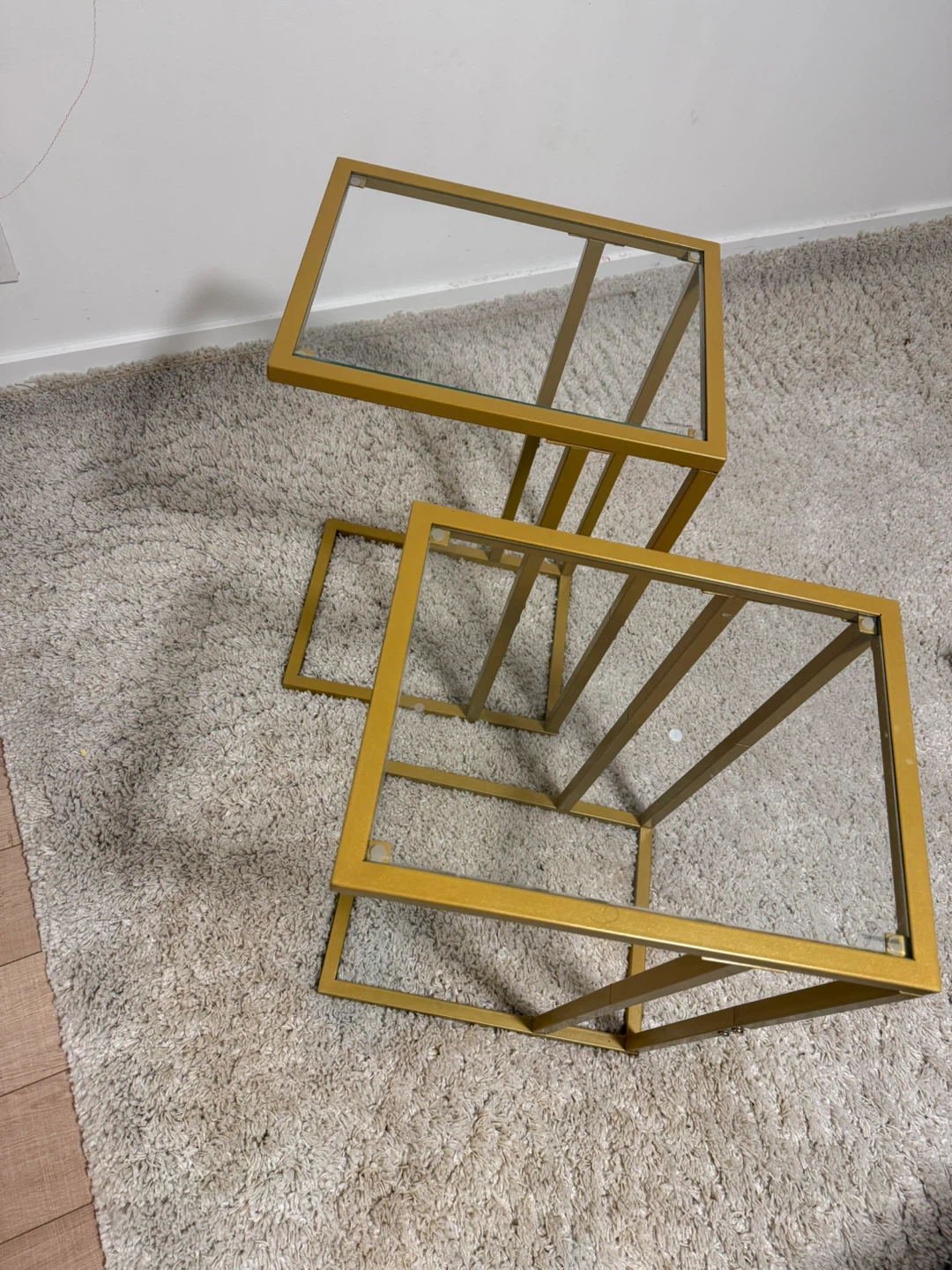 Gold Metal Frame Nesting Side Tables with Glass Tops - photo 4