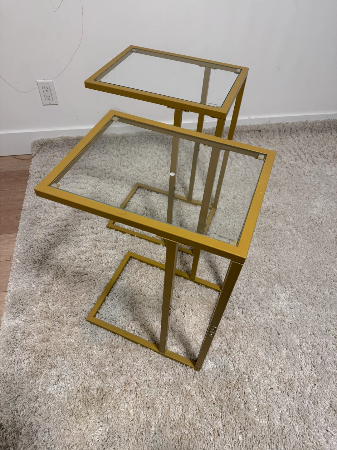 Gold Metal Frame Nesting Side Tables with Glass Tops