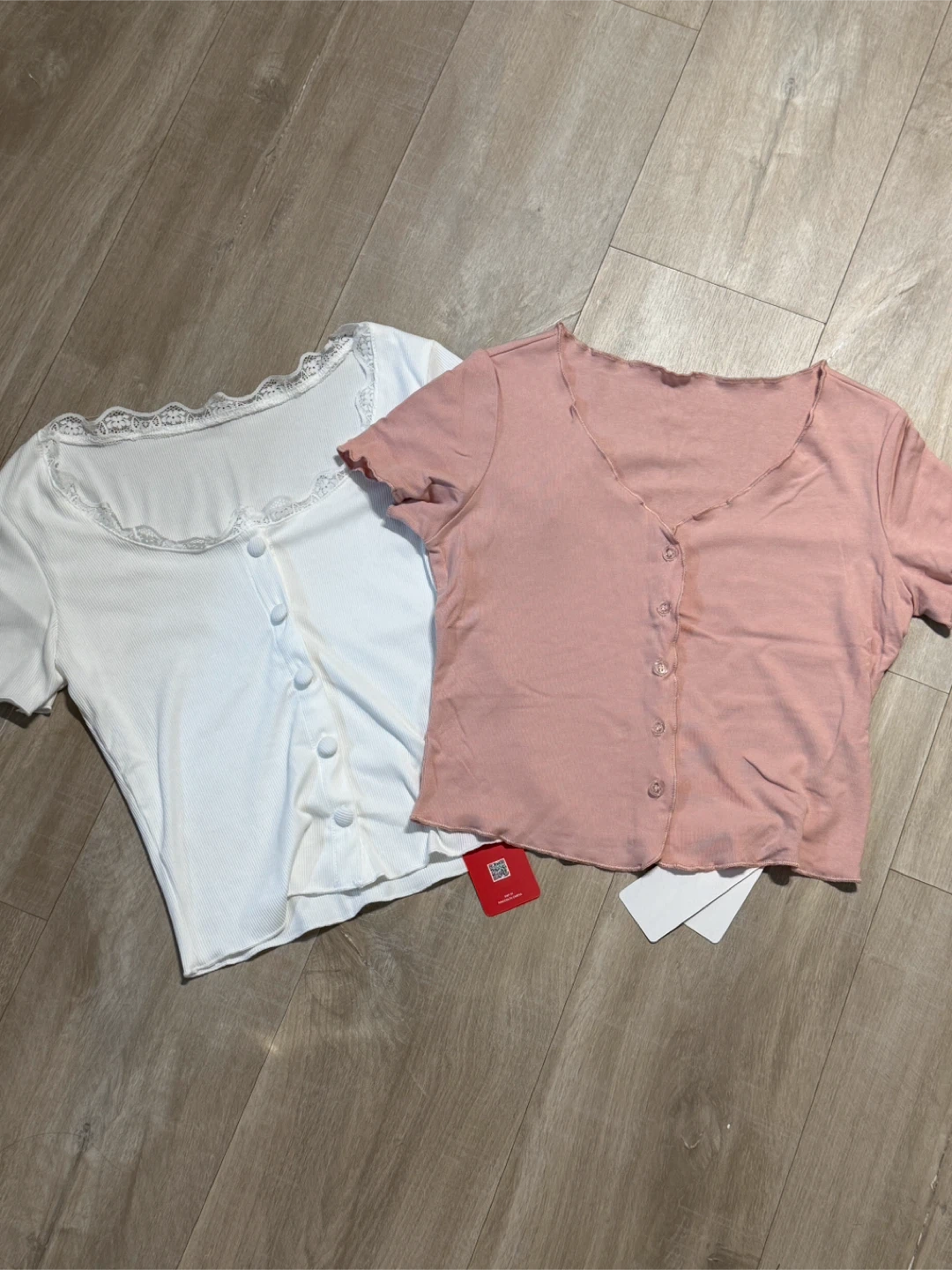 White and Pink Button-Up Crop Tops