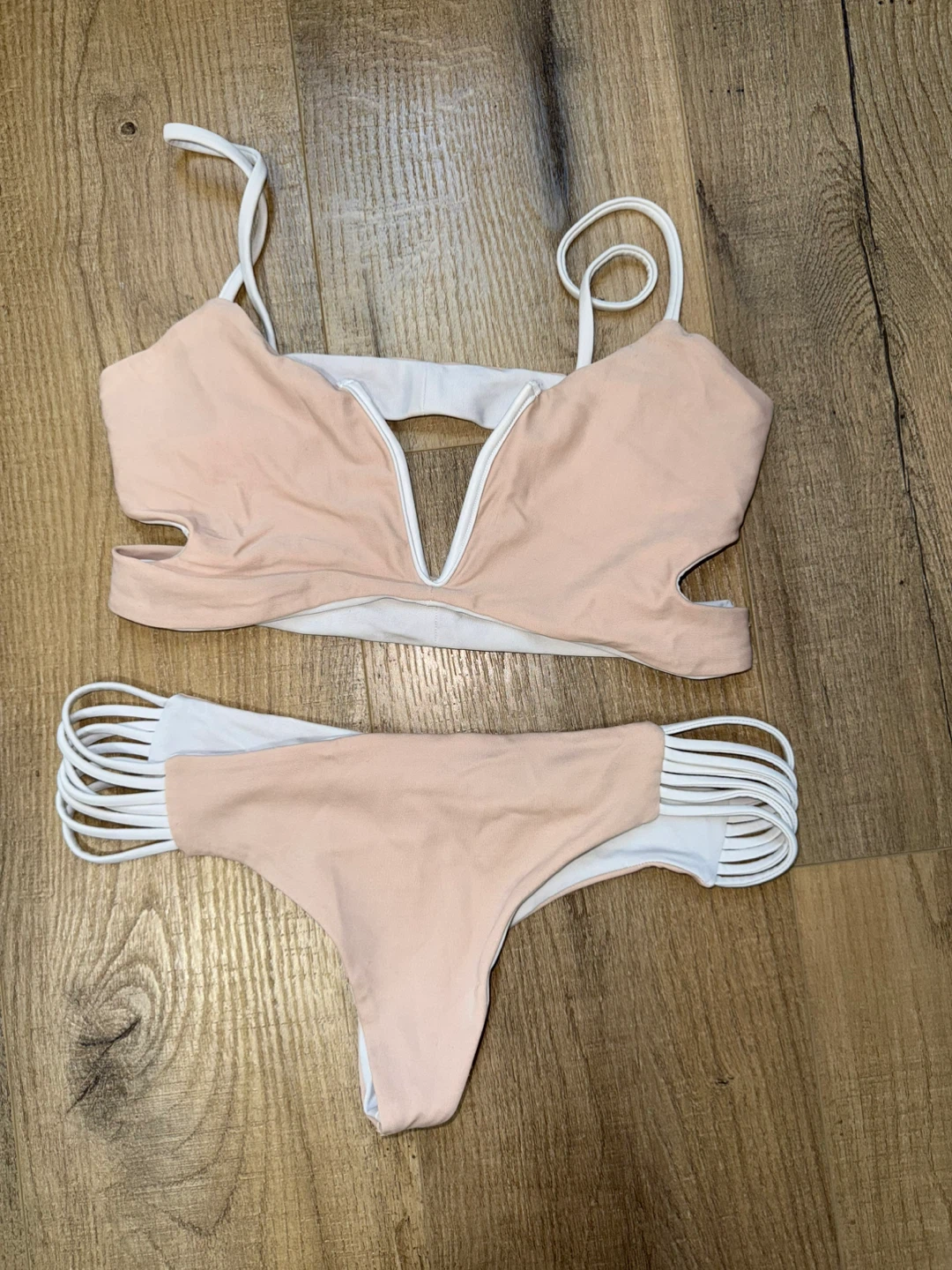 Women's Bikini Set - Peach/light pink and White