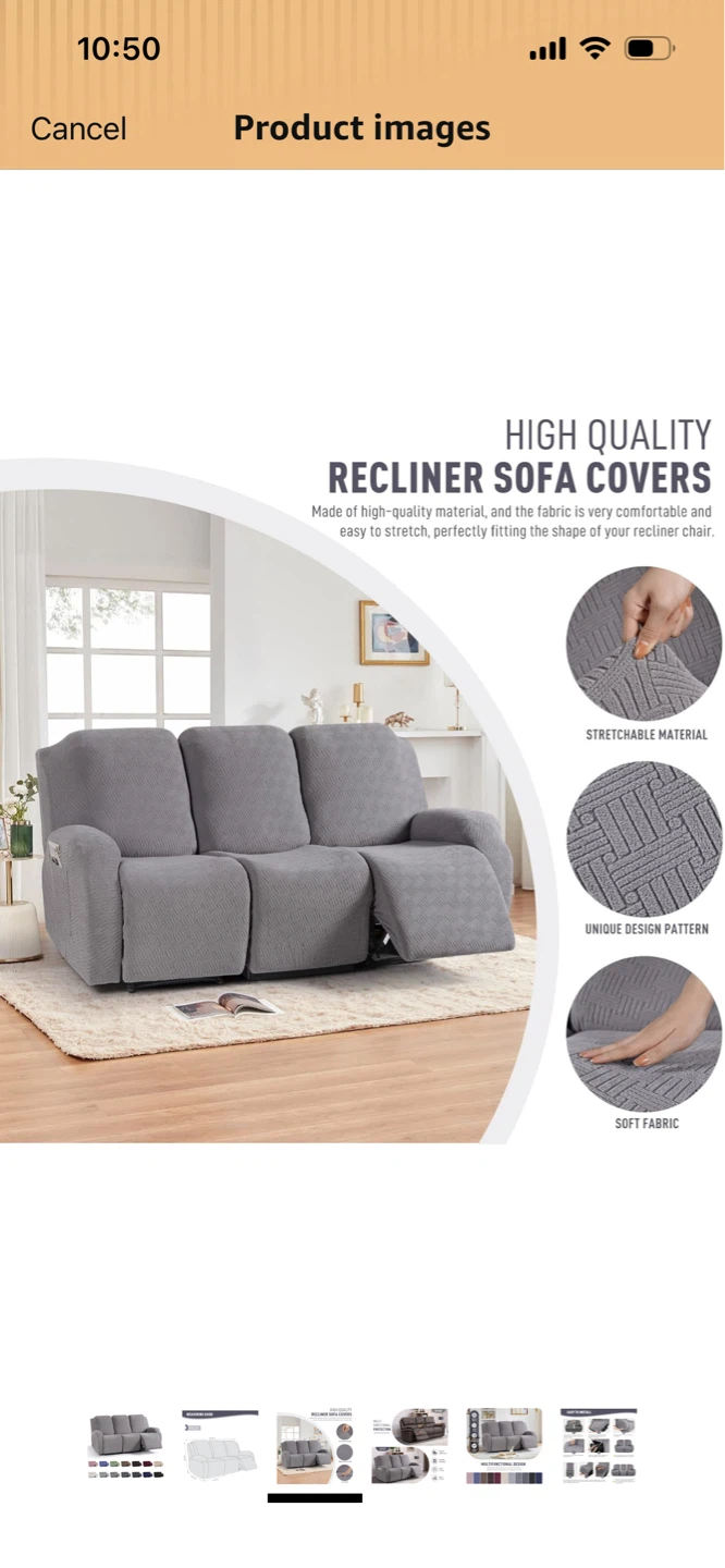 New-Kin cam  Light Gray 3 Seater Recliner Sofa Covers