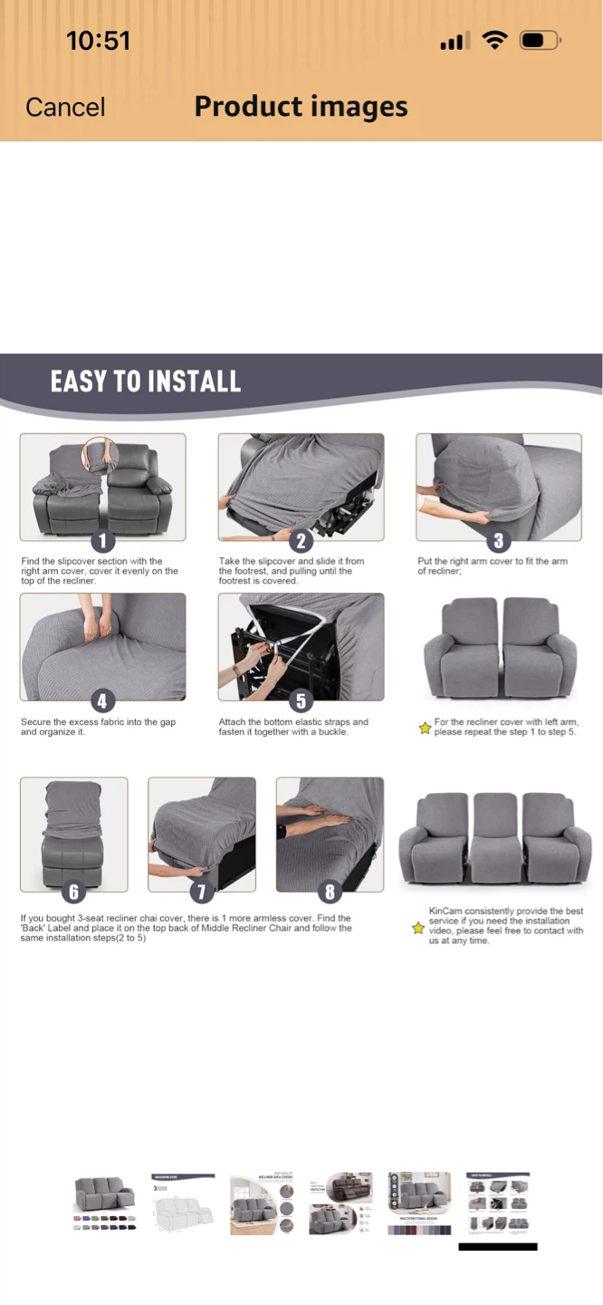 New-Kin cam  Light Gray 3 Seater Recliner Sofa Covers - photo 2