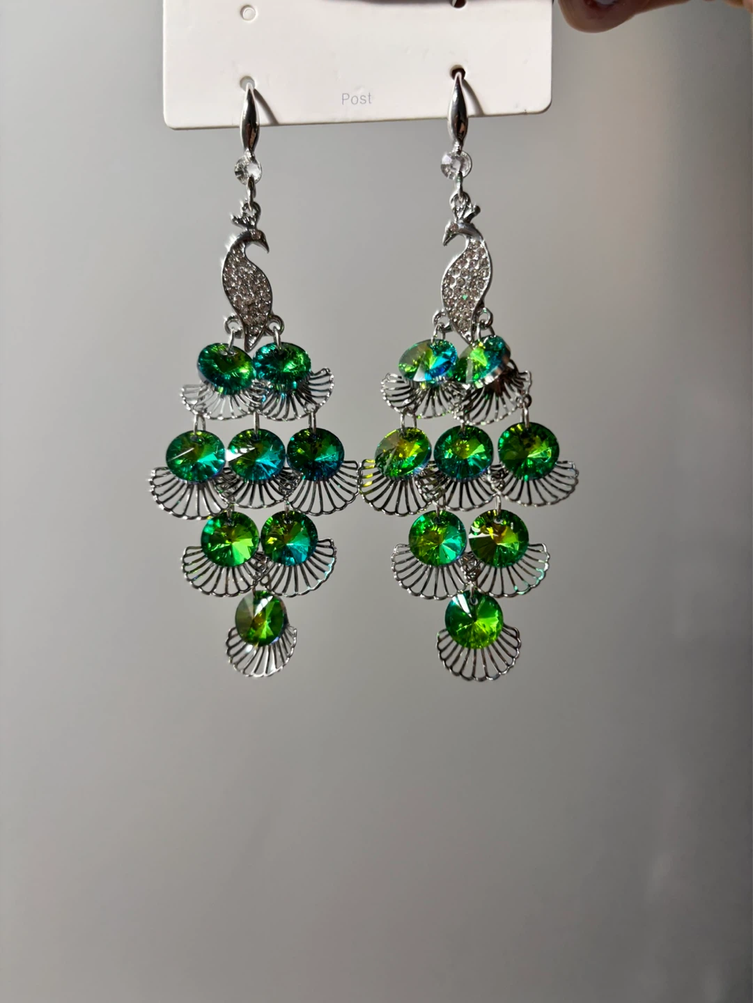 Peacock crystal dangle earrings