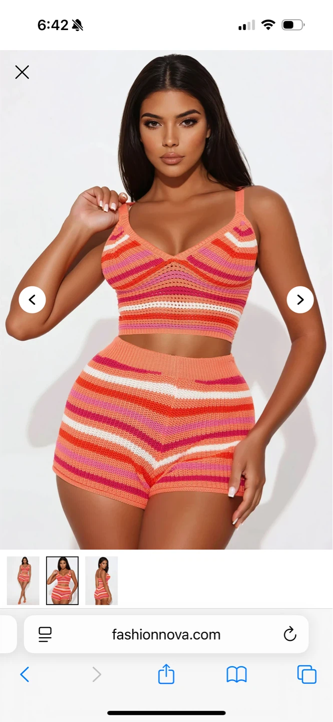 Fashion Nova Striped Crochet Crop Top & Shorts Set