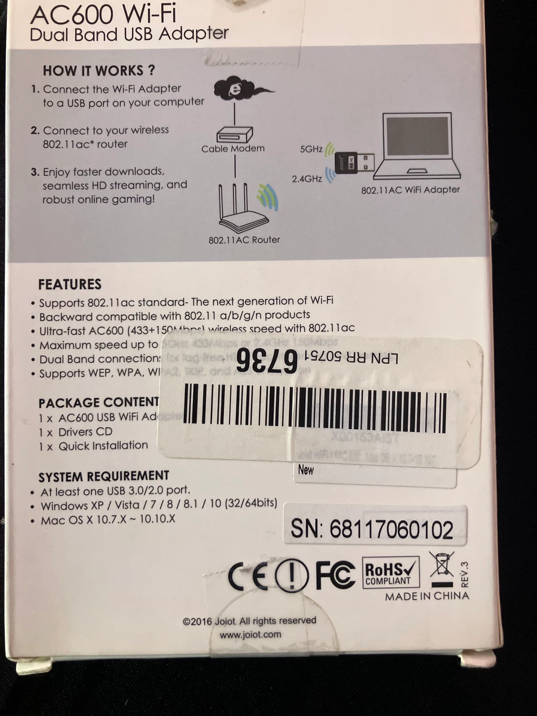 JOIOT AC600 Wi-Fi Dual Band USB Adapter - photo 3