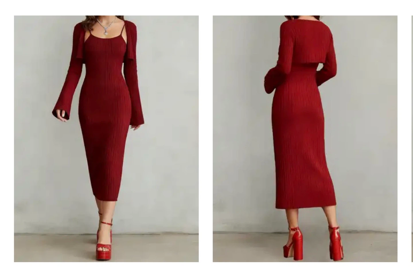 Ribbed Knit Dress with Cardigan Set
