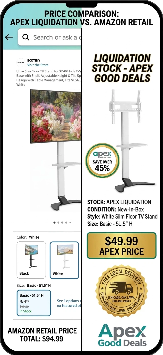 Apex White Slim Floor TV Stand for 37-86 Inch TVs