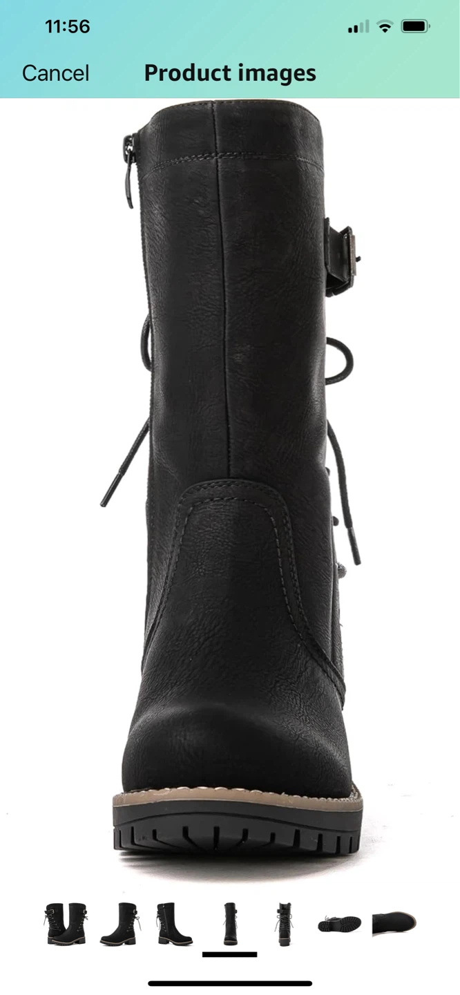 Black Lace-Up Motorcycle Boots - photo 4