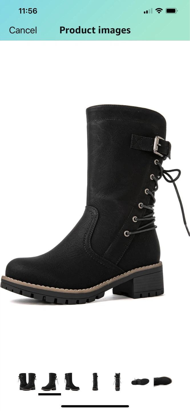 Black Lace-Up Motorcycle Boots - photo 2