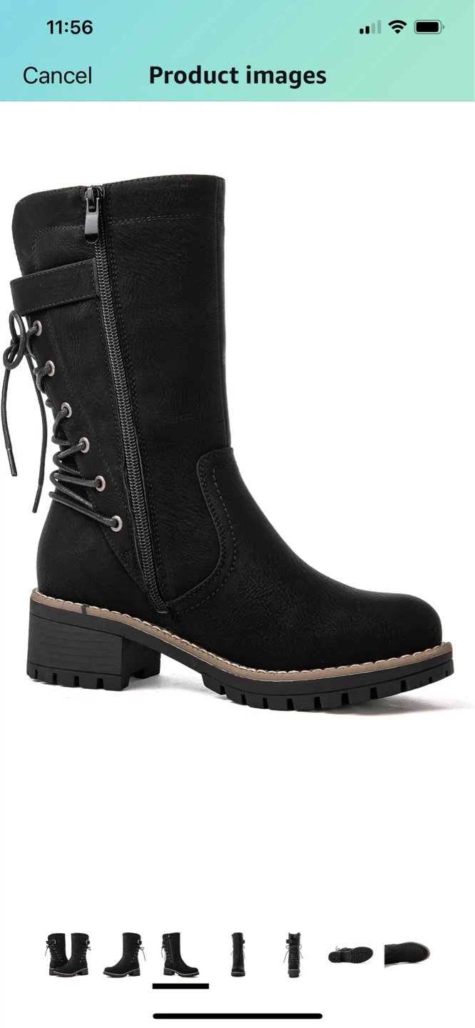 Black Lace-Up Motorcycle Boots - photo 3
