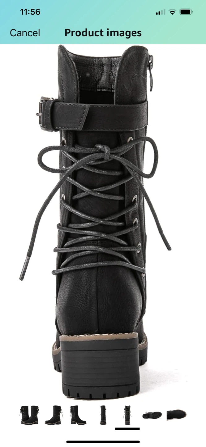 Black Lace-Up Motorcycle Boots - photo 5