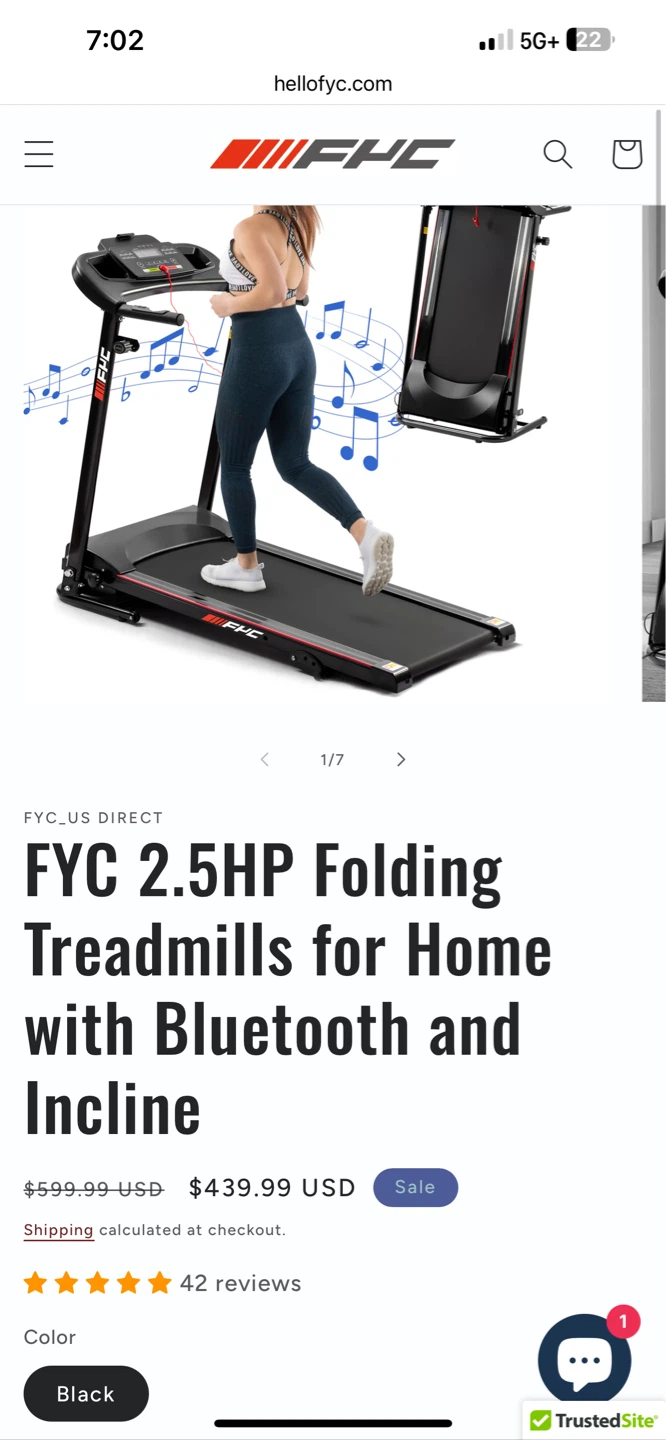 FYC 2.5HP Folding Treadmill with Bluetooth - Black