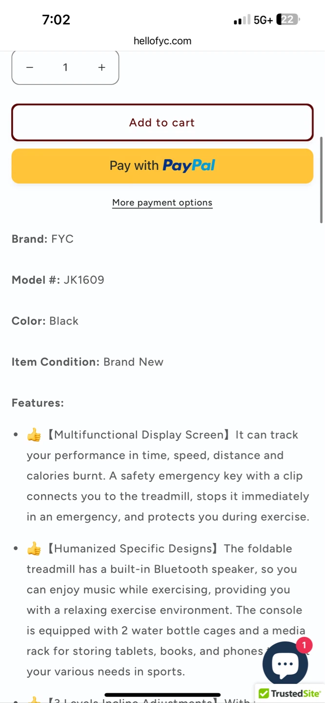 FYC 2.5HP Folding Treadmill with Bluetooth - Black - photo 2