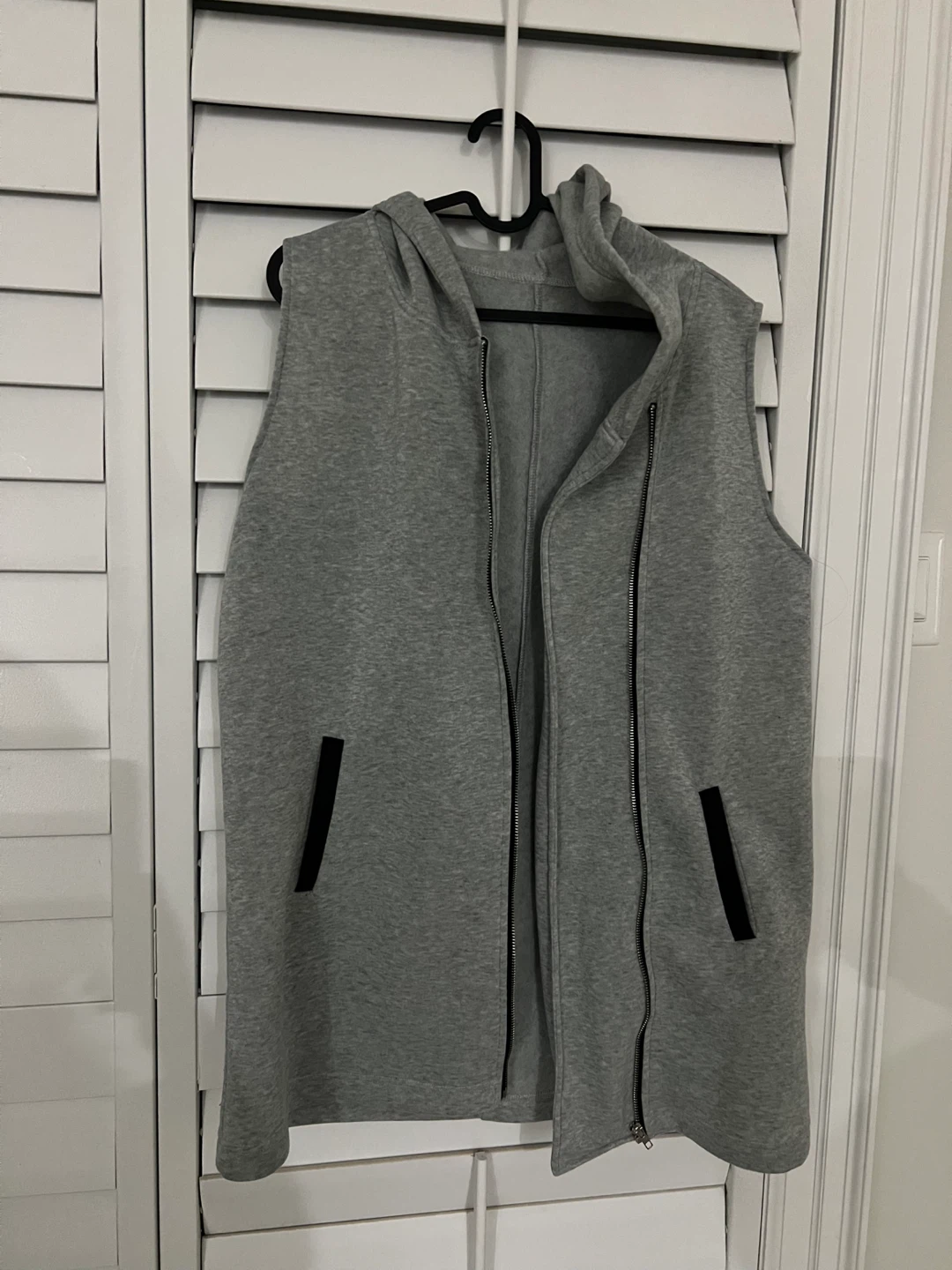 Grey Sleeveless Zip-Up Hoodie Vest - photo 3