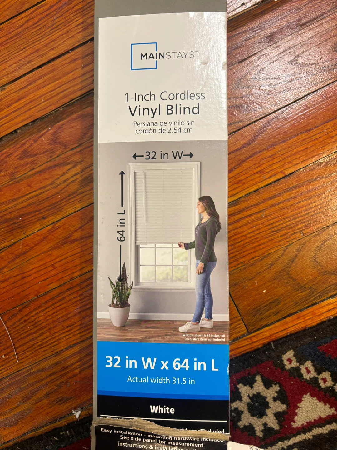 Mainstays 1-Inch Cordless Vinyl Blind - 32" W x 64" L - White