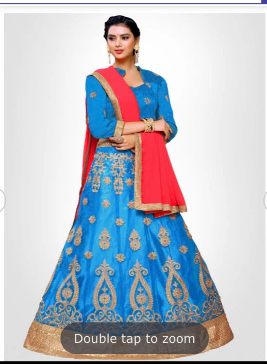 Blue and Gold Embroidered Lehenga Choli with Red Dupatta