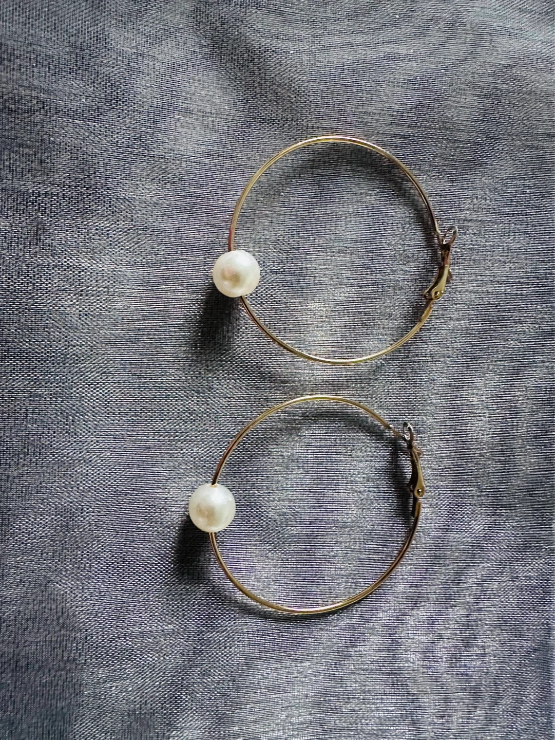 Gold Hoop Earrings with Pearl Accent