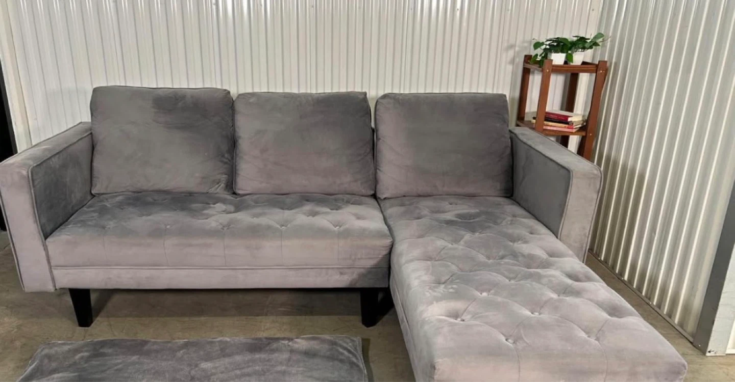 Grey Velvet Sectional Sofa - 83 Inches - photo 5