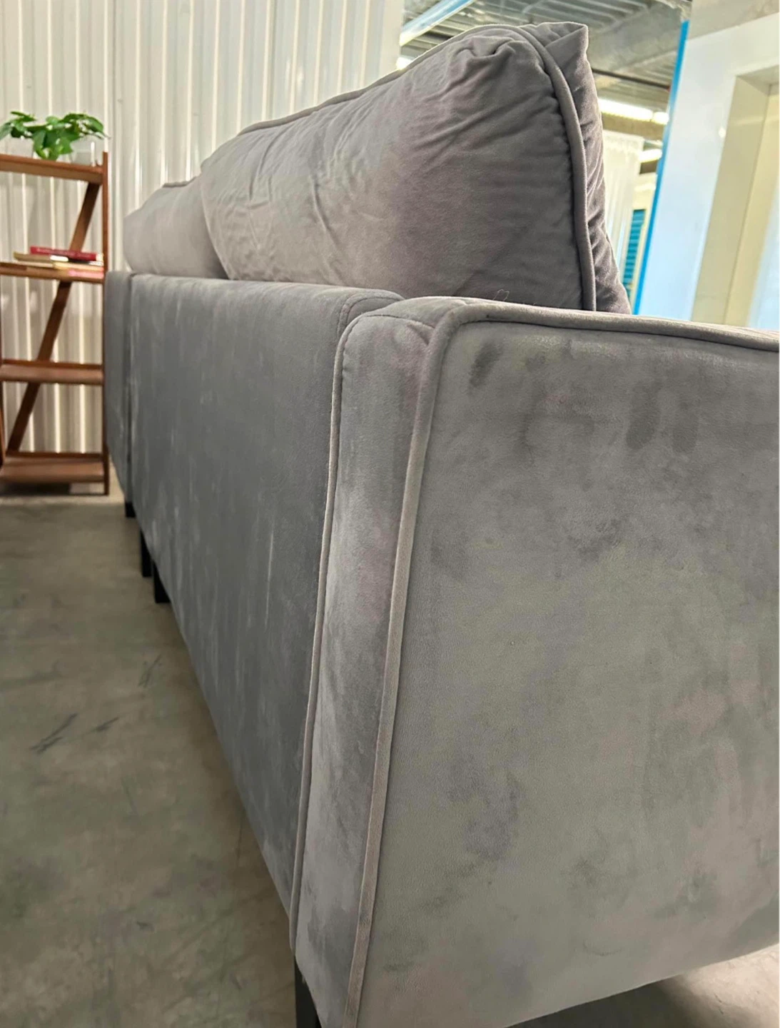 Grey Velvet Sectional Sofa - 83 Inches - photo 2