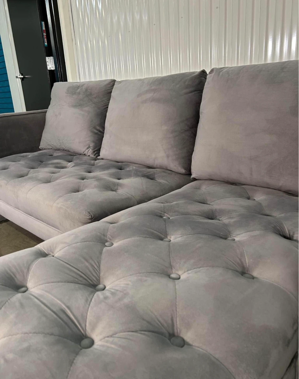 Grey Velvet Sectional Sofa - 83 Inches - photo 4