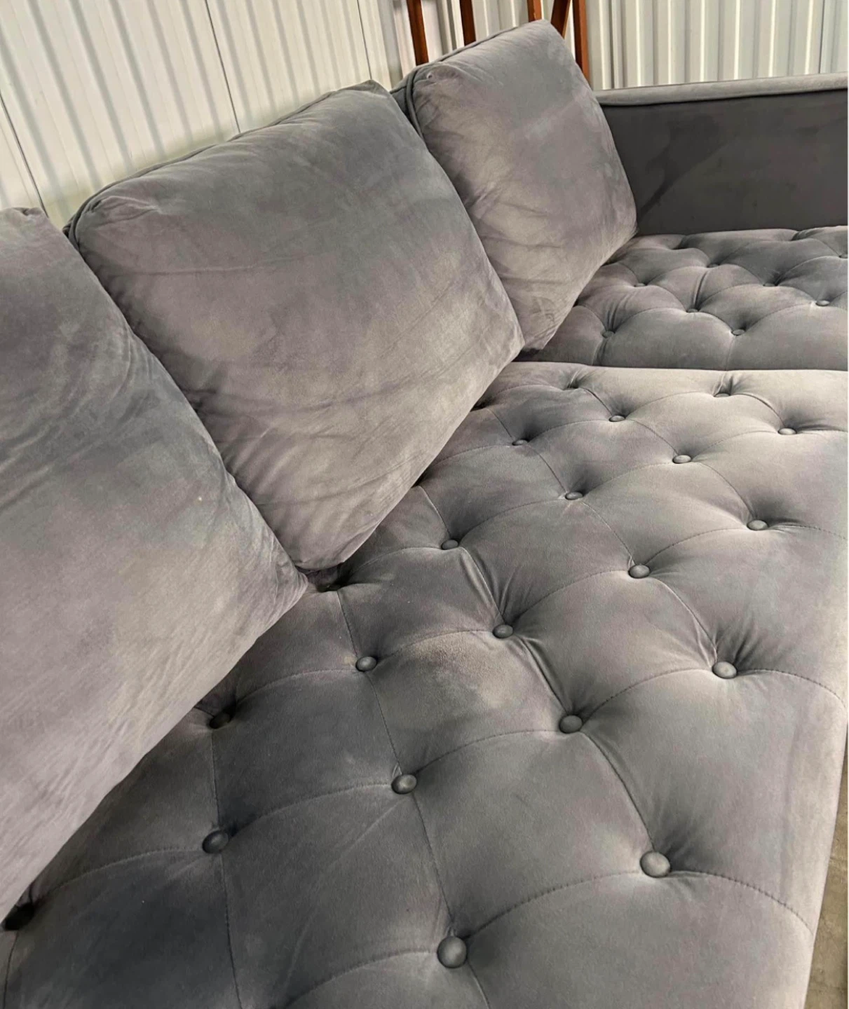 Grey Velvet Sectional Sofa - 83 Inches - photo 3