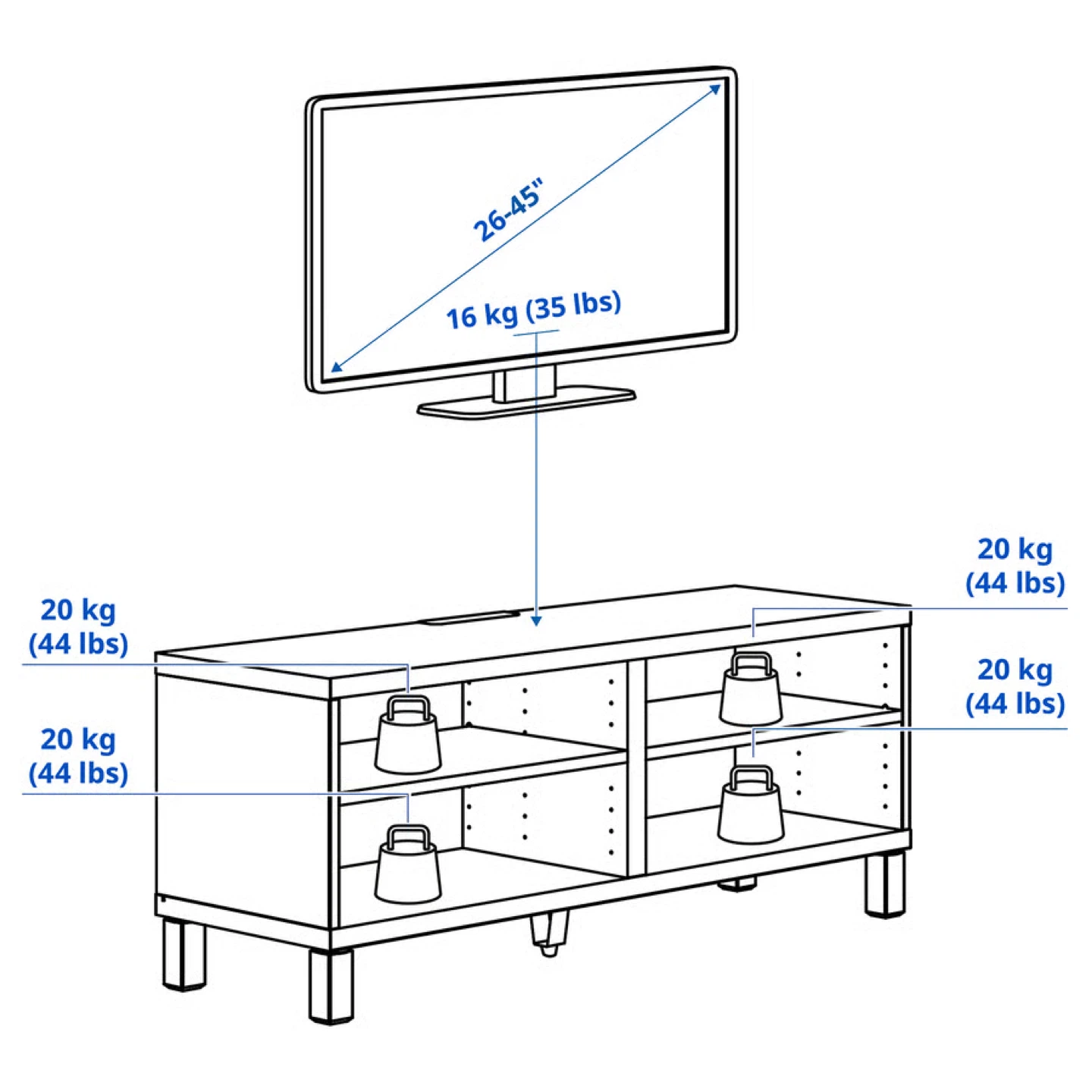 Black Media Console TV Stand with Shelves - photo 2