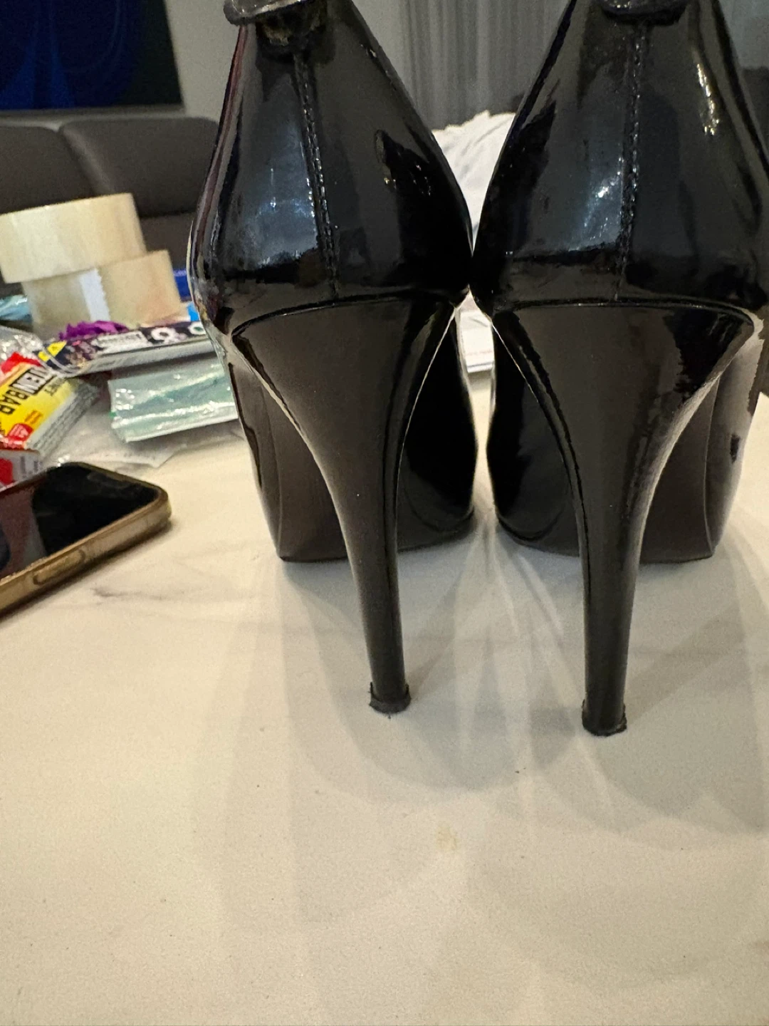 Stuart Weitzman Black Patent Peep-Toe Heels - photo 5