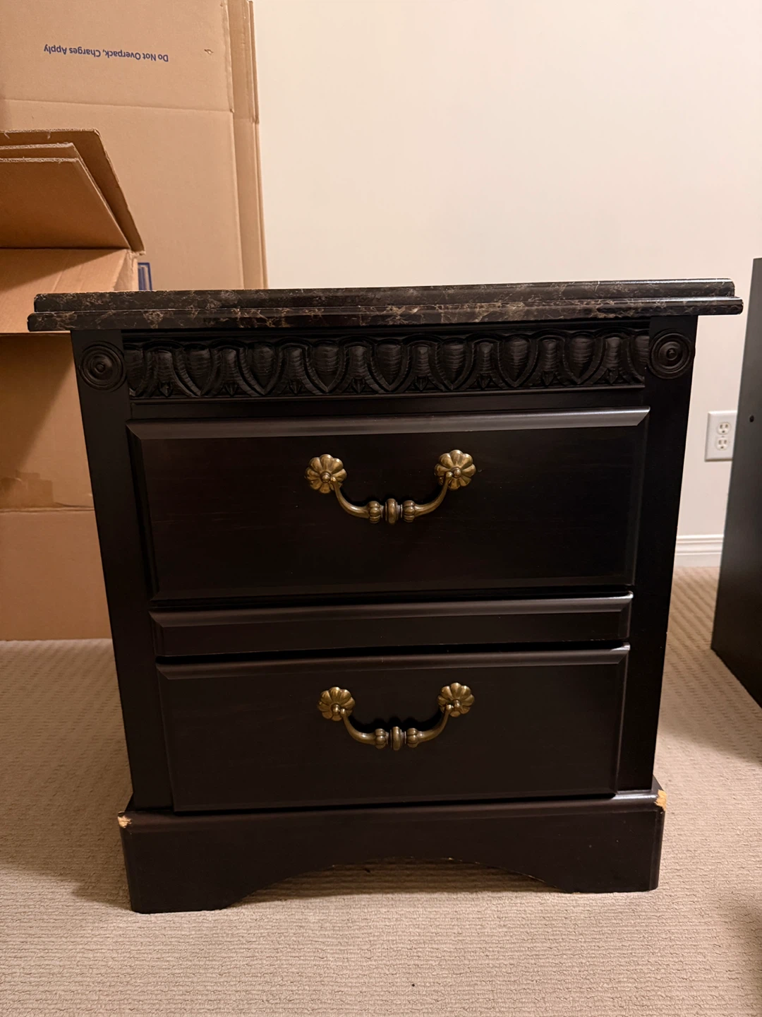 Dark Brown 2 drawer dresser with Faux Marble Top