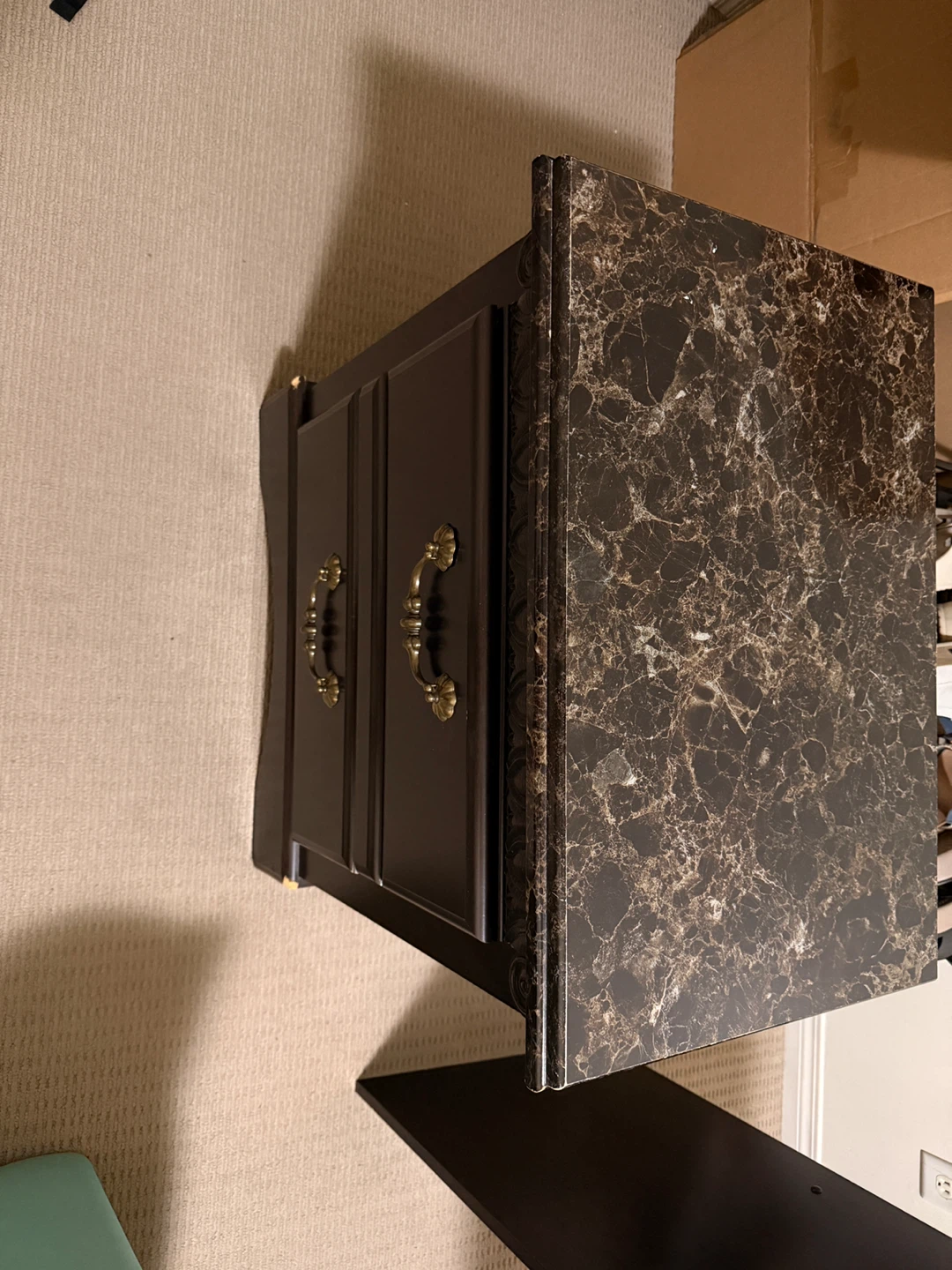 Dark Brown 2 drawer dresser with Faux Marble Top - photo 2