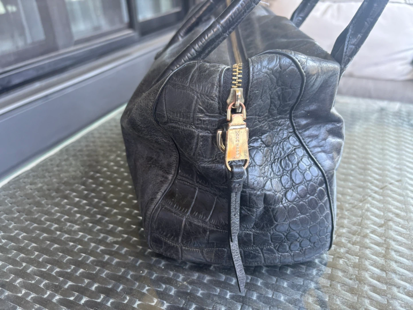 Cole Haan Black Leather Croc Embossed Satchel Handbag - photo 4