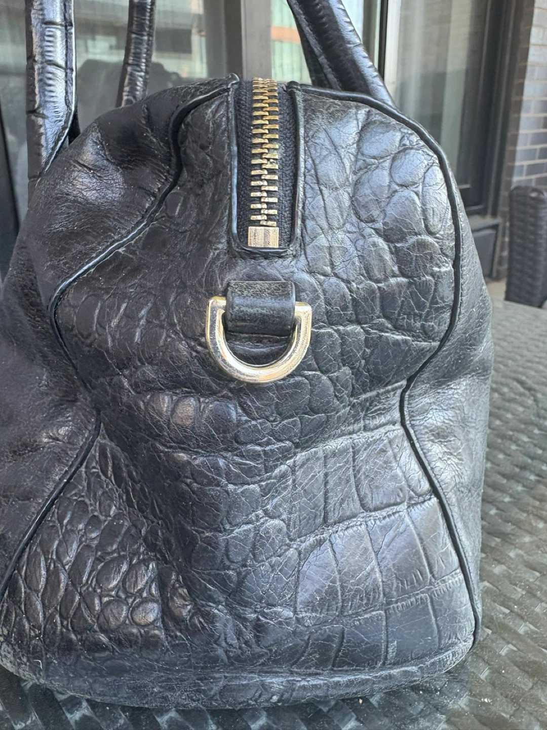 Cole Haan Black Leather Croc Embossed Satchel Handbag - photo 5