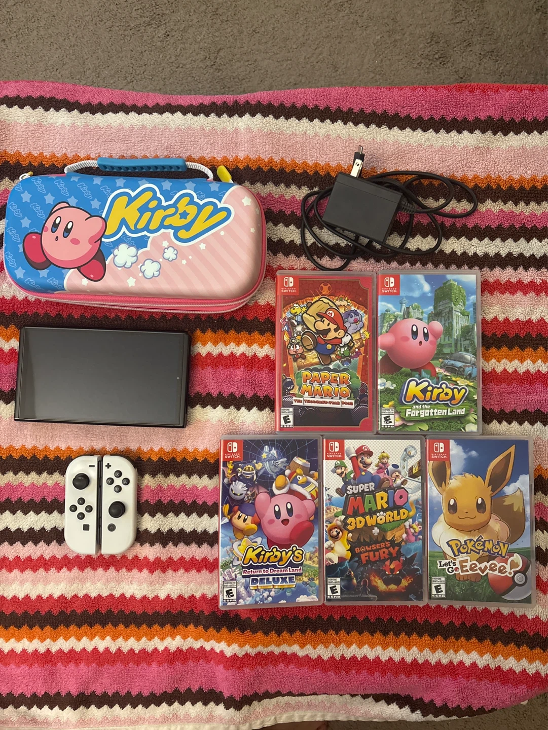 Nintendo Switch OLED Bundle with 5 Games & Kirby Case