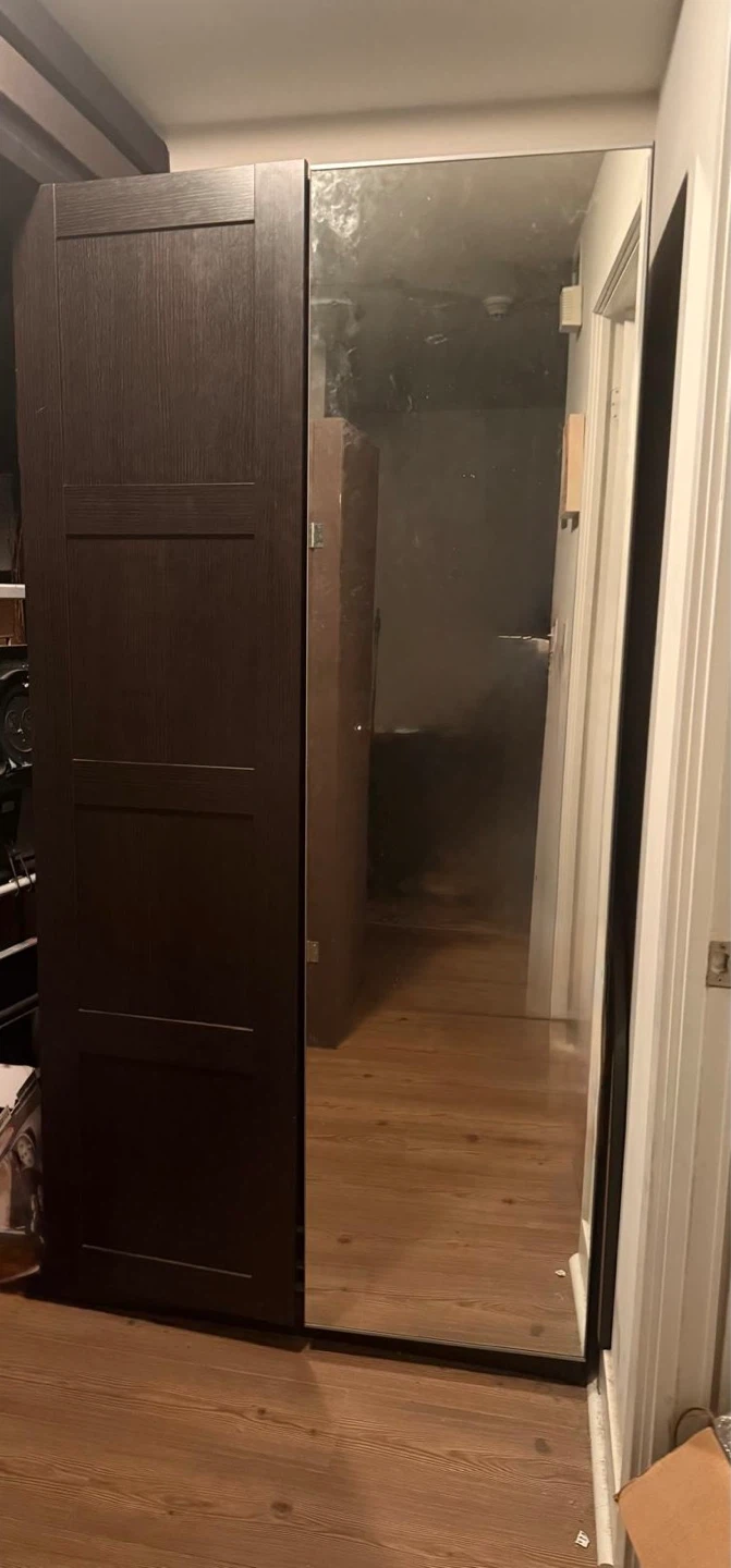 Dark Wood Wardrobe with Mirrored Door - photo 2