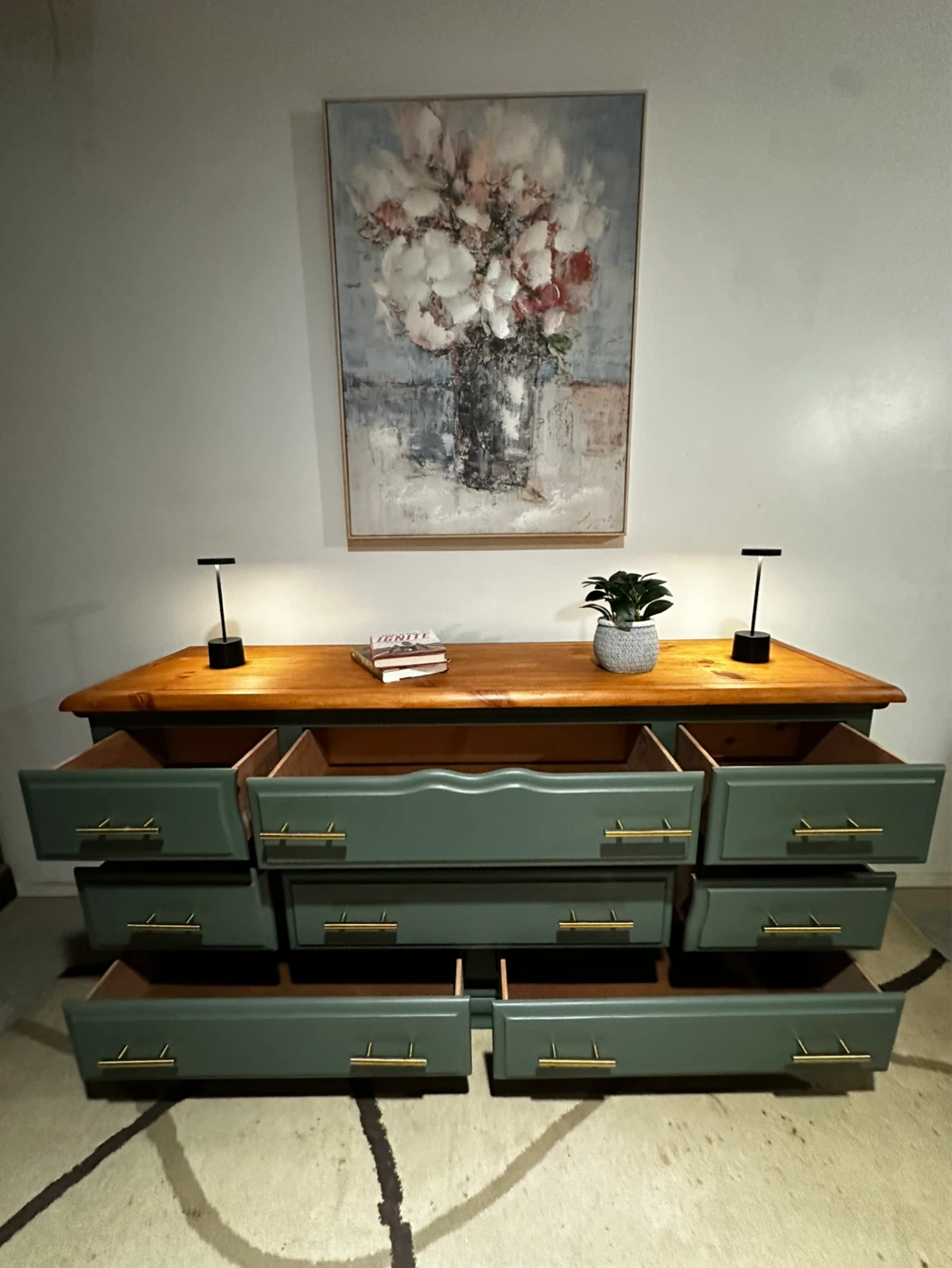 Green dresser with wood top - photo 4