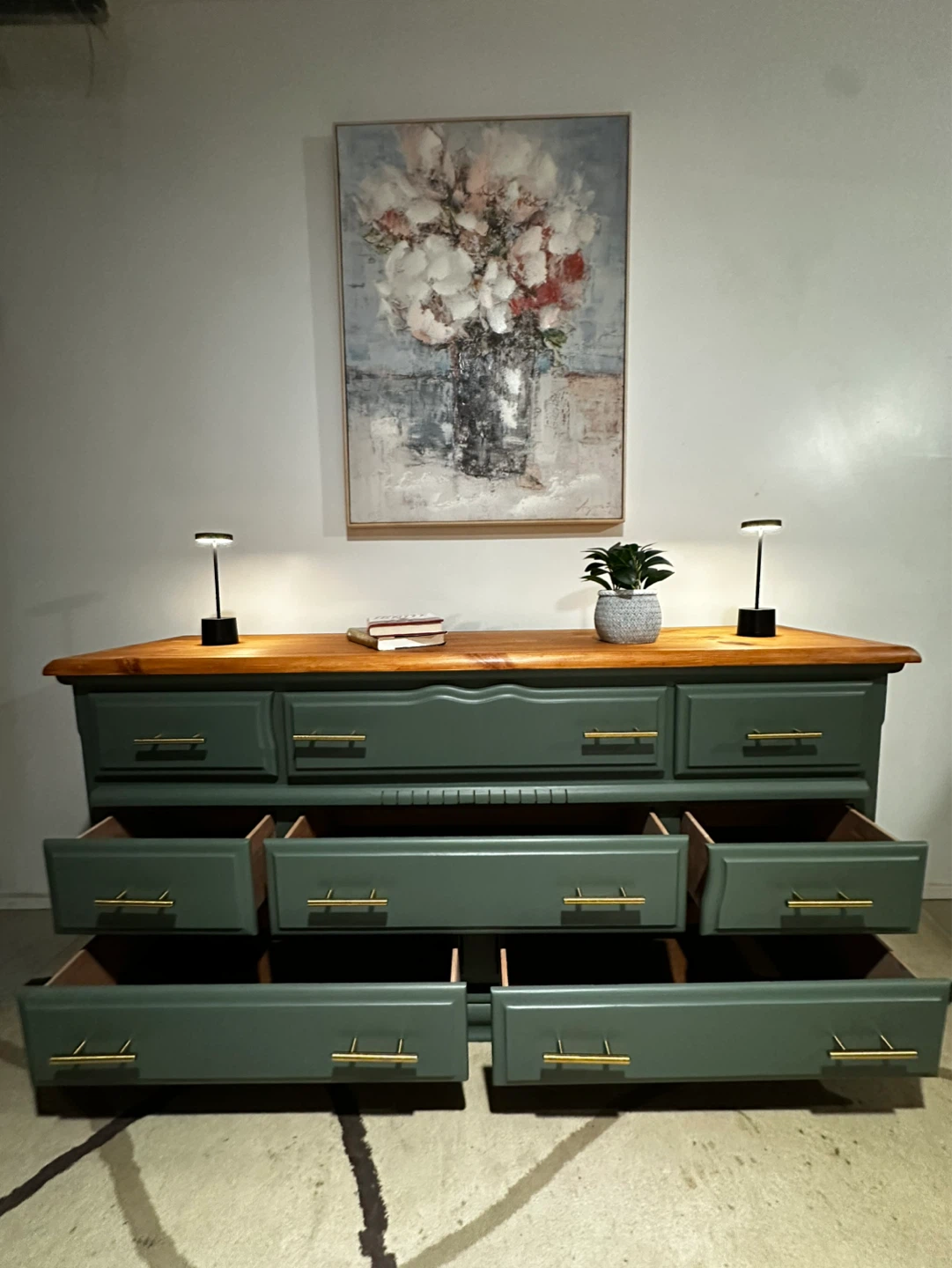 Green dresser with wood top - photo 2