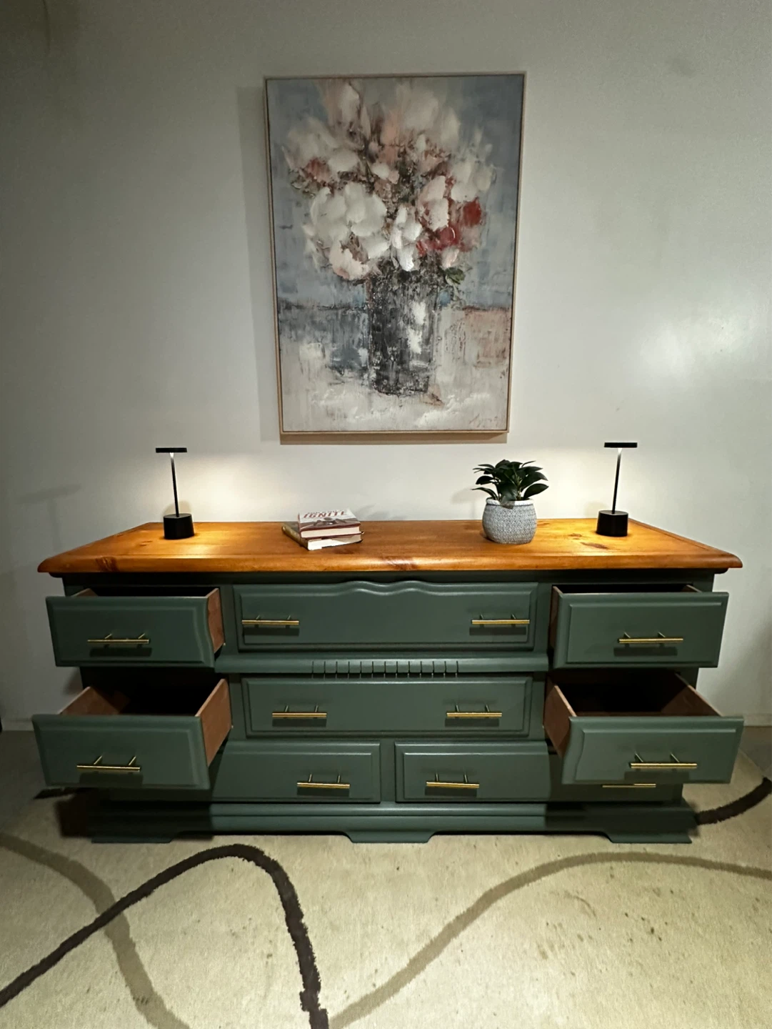 Green dresser with wood top - photo 5