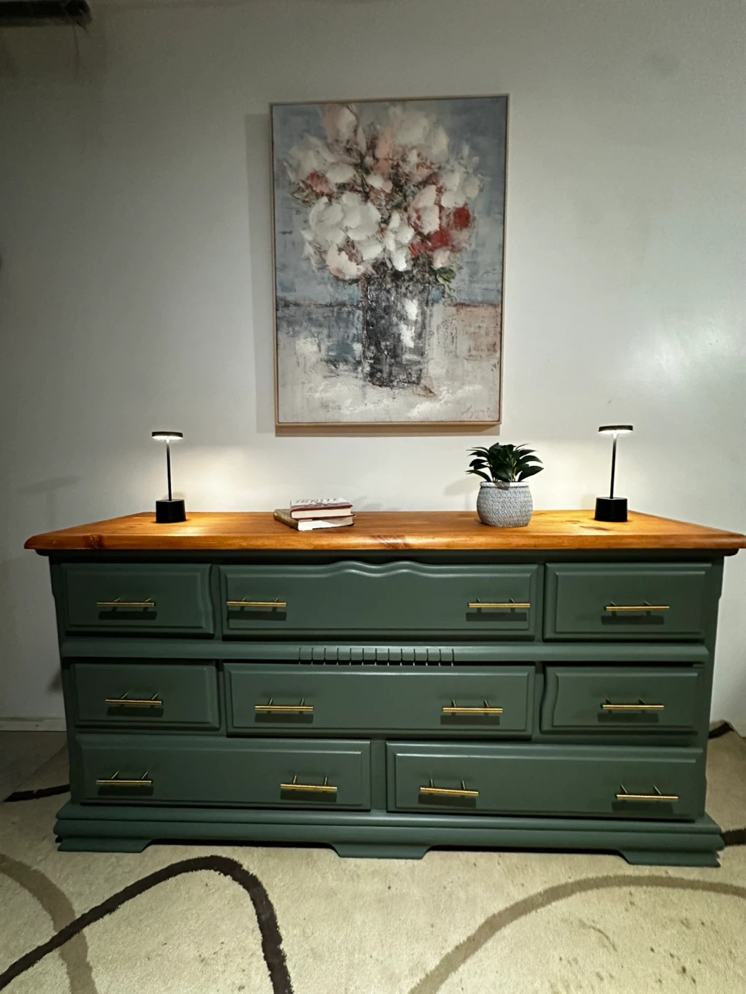 Green dresser with wood top - photo 3
