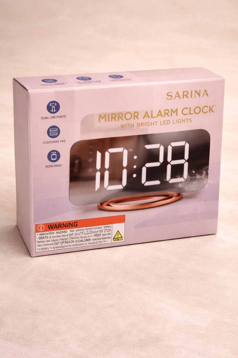SARINA Mirror Alarm Clock with Bright LED Lights