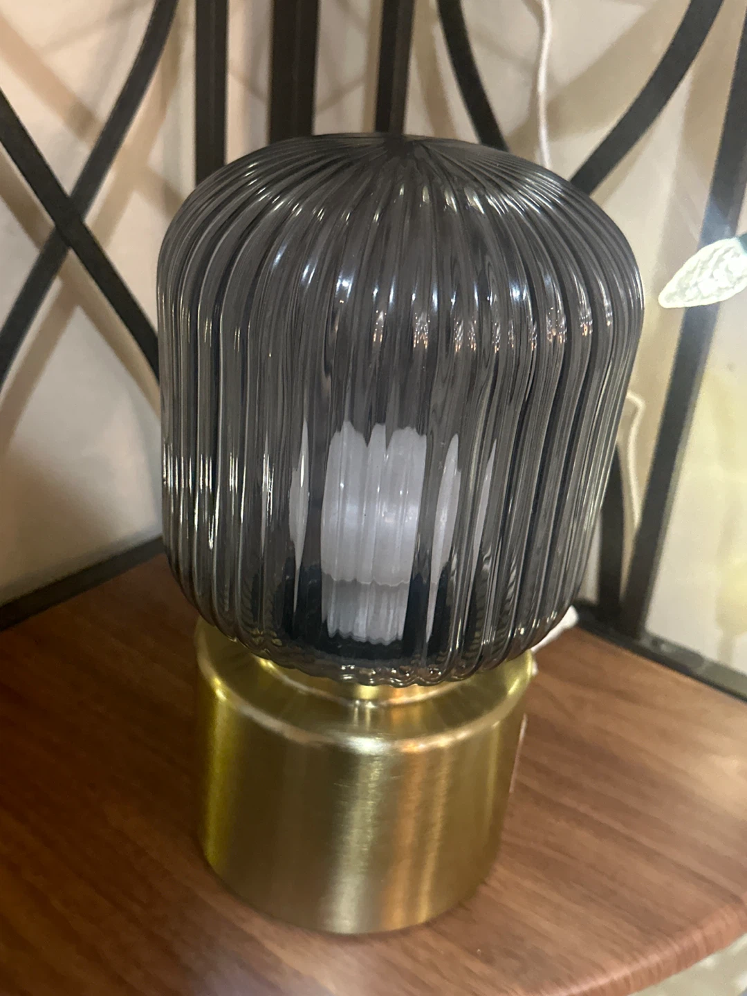 Ikea Grey Glass Table Lamp with Brass Base