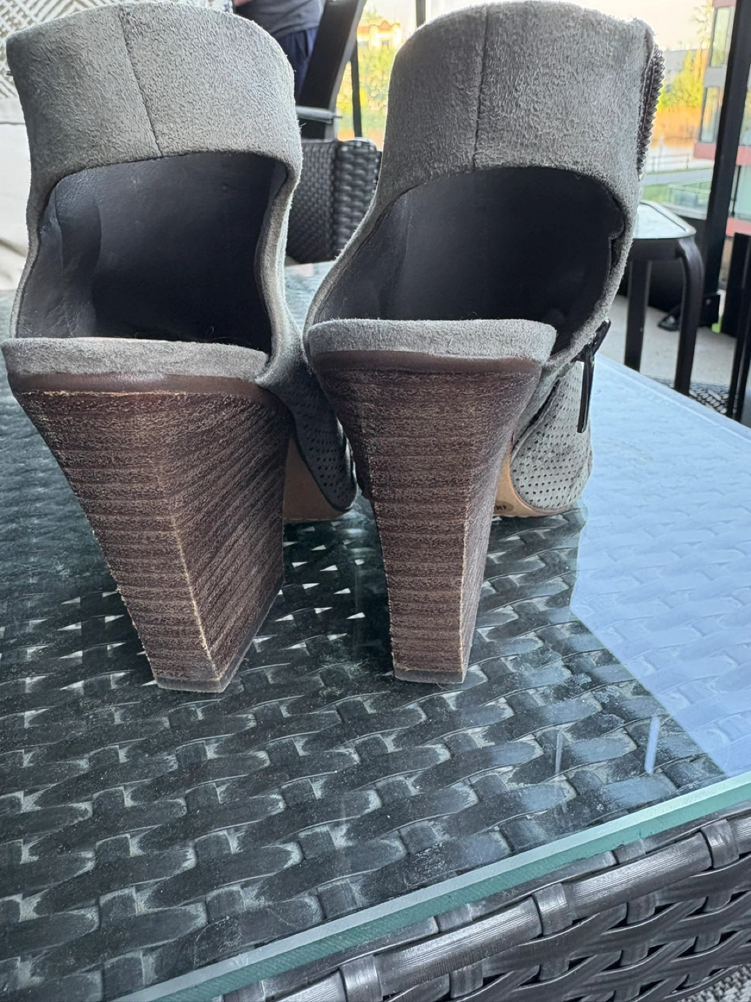 Grey Suede Peep-Toe Wedge Booties - photo 4