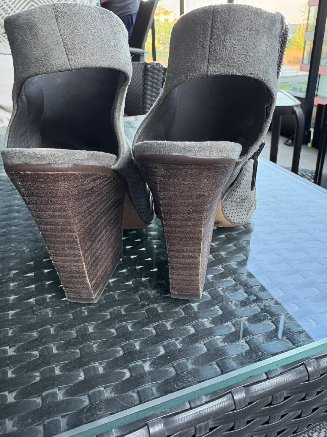 Grey Suede Peep-Toe Wedge Booties - photo 3
