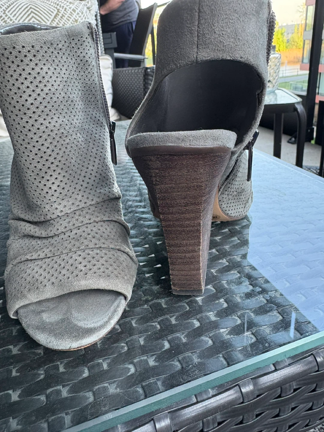 Grey Suede Peep-Toe Wedge Booties - photo 2