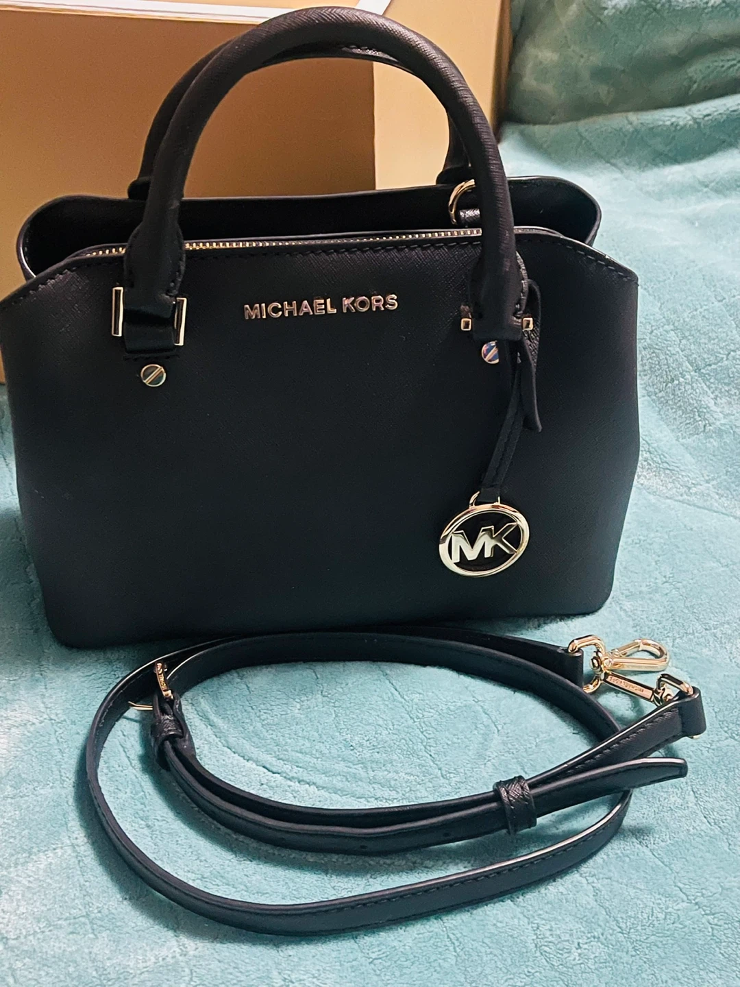 Michael Kors Black Leather Satchel Handbag with Strap