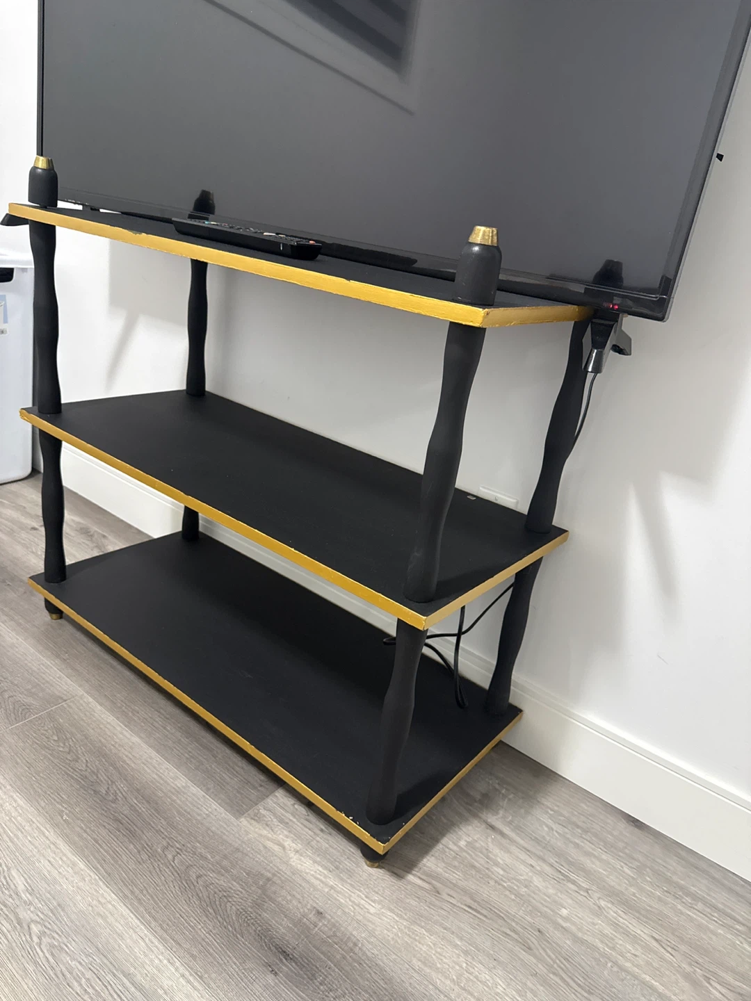 Black 3-Tier TV Stand with Gold Accents - photo 2