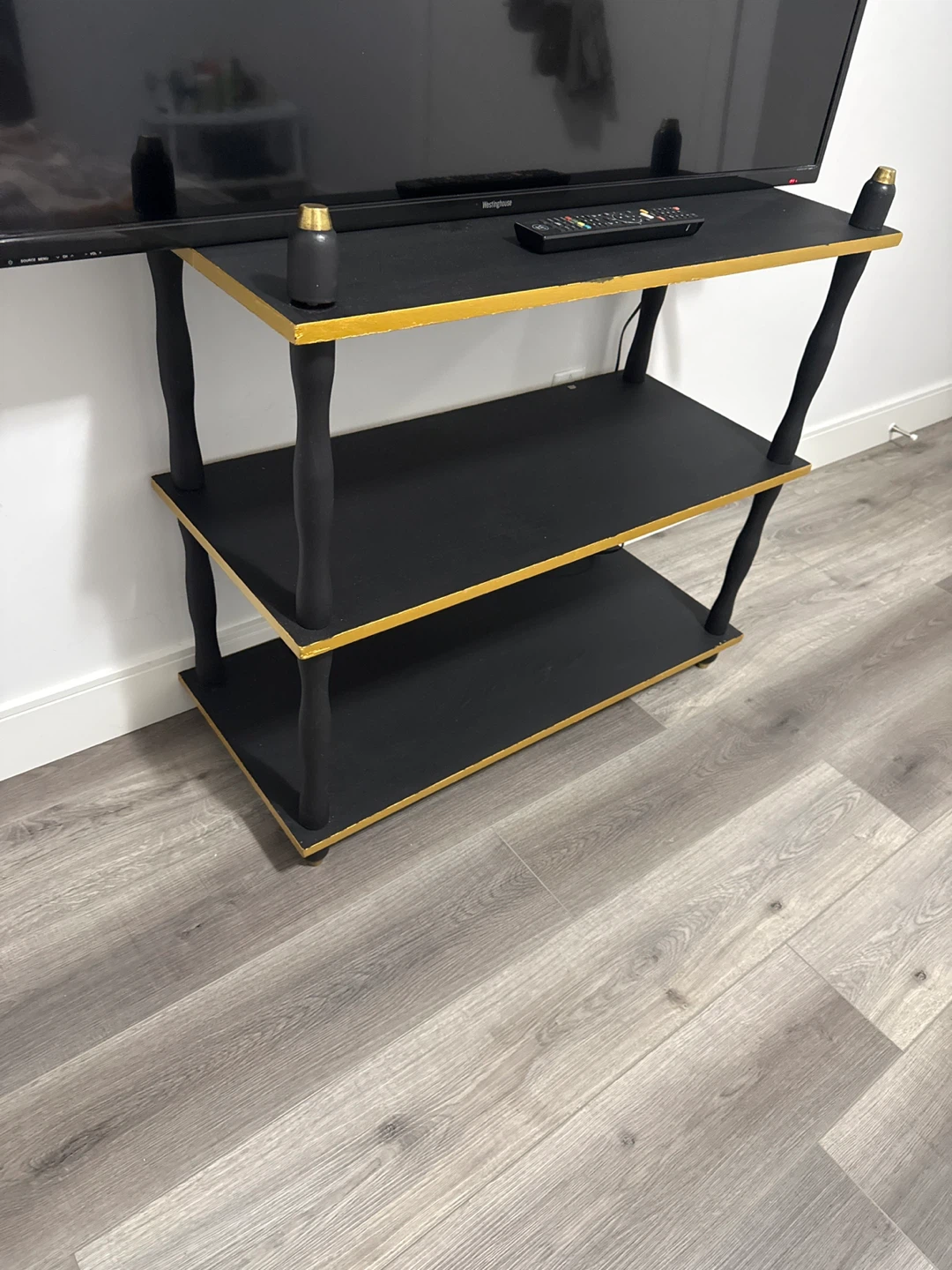 Black 3-Tier TV Stand with Gold Accents - photo 3