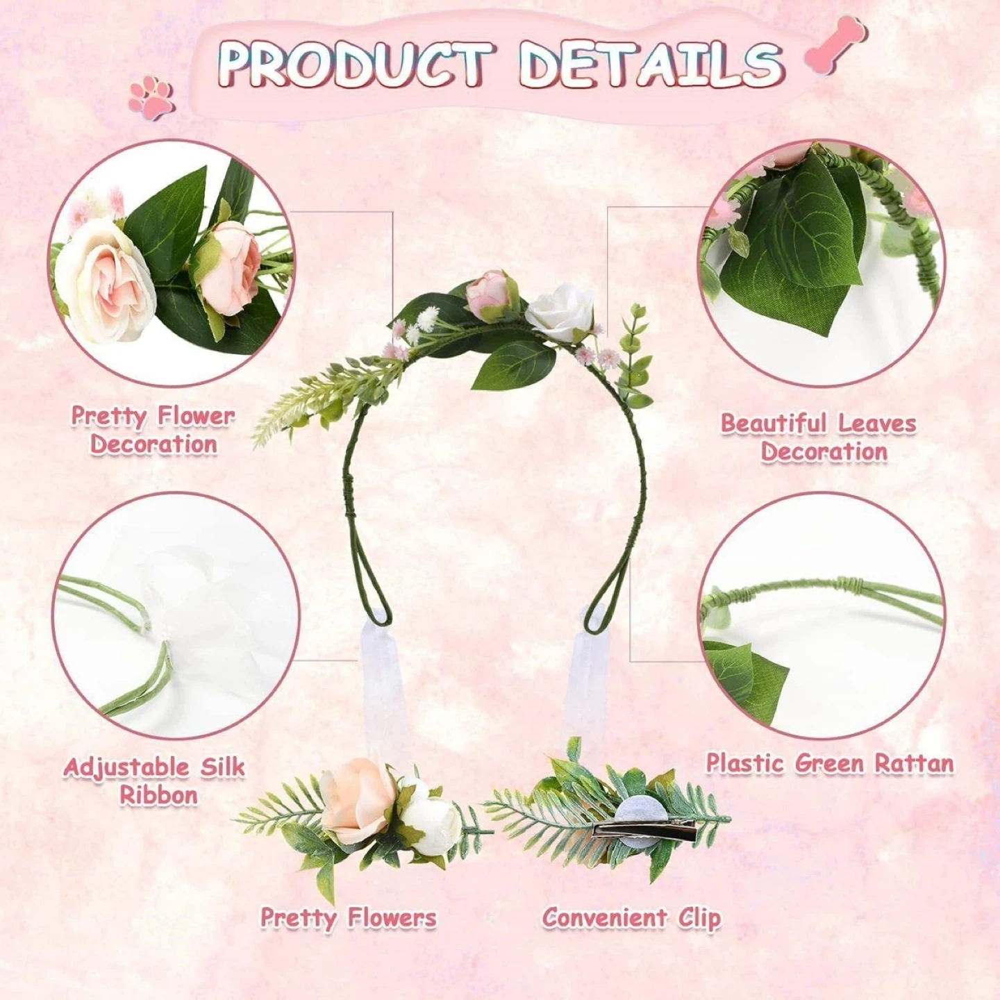 Pet Flower Crown Headband and Collar Set - photo 3